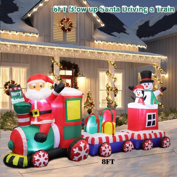 ⚡8 FT Christmas Inflatables Train with Santa Claus Gift Boxes Outdoor Decoration - Picture 2 of 6